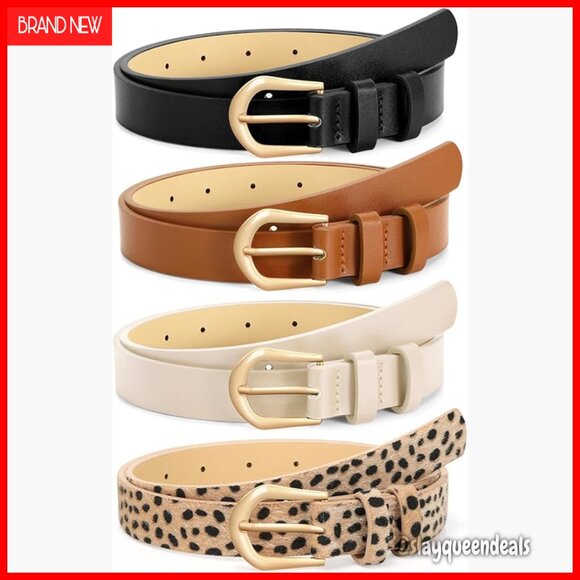 4 Pack Thin Leather Belts with Gold Buckle for Jeans & Dresses main image 6